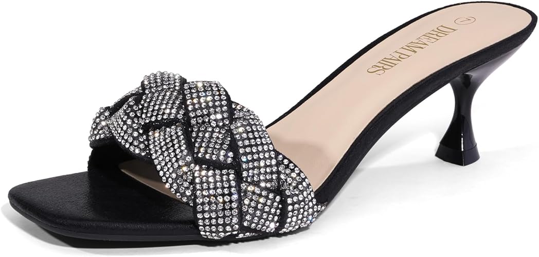 DREAM PAIRS Women's Rhinestone Kitten Heel Sandal